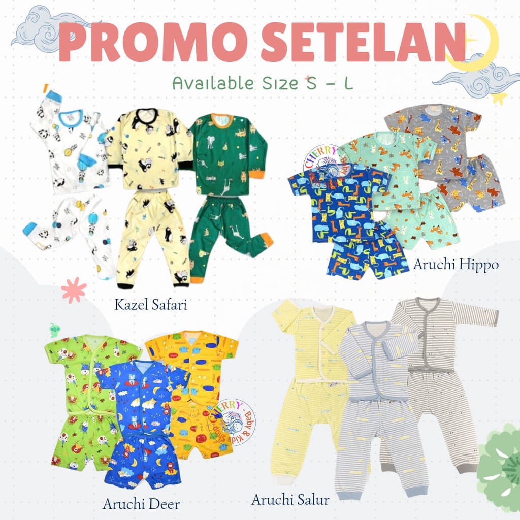 3Pcs Kazel Aruchi Setelan Anak Safari Deer 0 - 18 Bulan Pendek Panjang Kombinasi S - XXL CBKS
