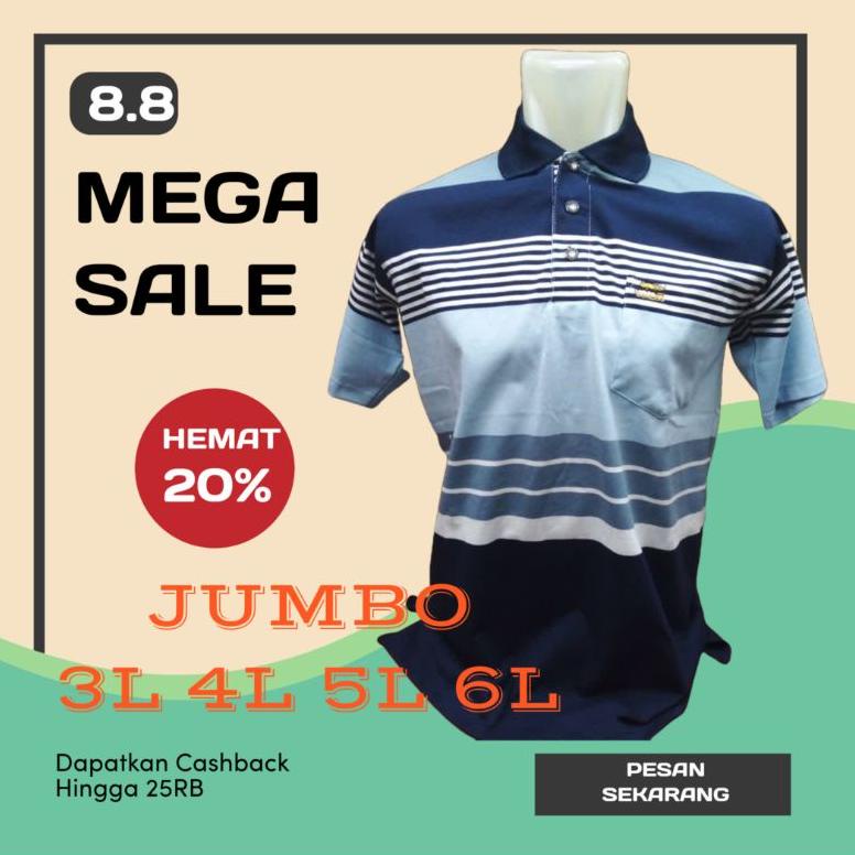 ➶ Kaos Polo Kerah Jumbo pria BiGSIZE oversize 6L, 5L, 4L, 3L warna kombinasi salur Random bahan Katu