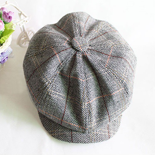 Topi Autumn Winter Herringbone Gatsby Octagonal Newsboy Cap Boys Tweed Wool