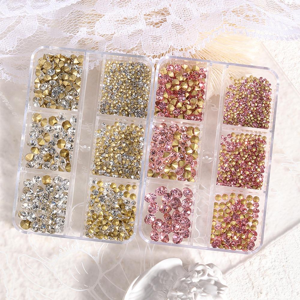 Mxbeauty Nail Rhinestones Wanita Salon Kuku Jepang Nail Art 3D Nail Drills Ukuran Campur Runcing Bawah Nail Drills