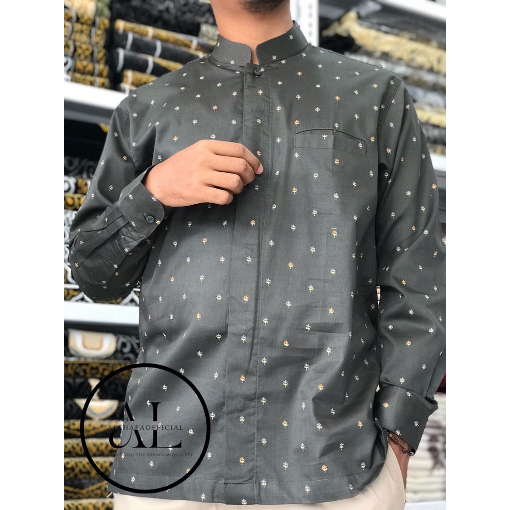 Baju Koko DL/Koko Dewasa Lengan Panjang & pendek Bahan Katun Hijau Army