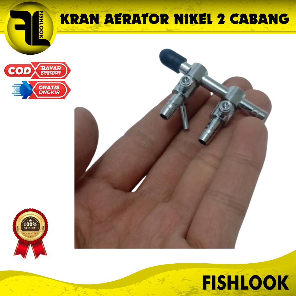 Keran Kran 2 Cabang Lubang Nikel Stainless Pembagi Udara Aerator Aquarium Aquascape