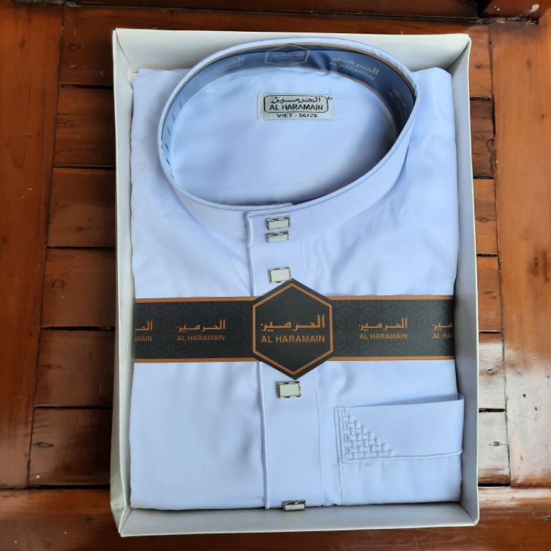 Jubah Al-Haramain polyester Putih bordir non manset
