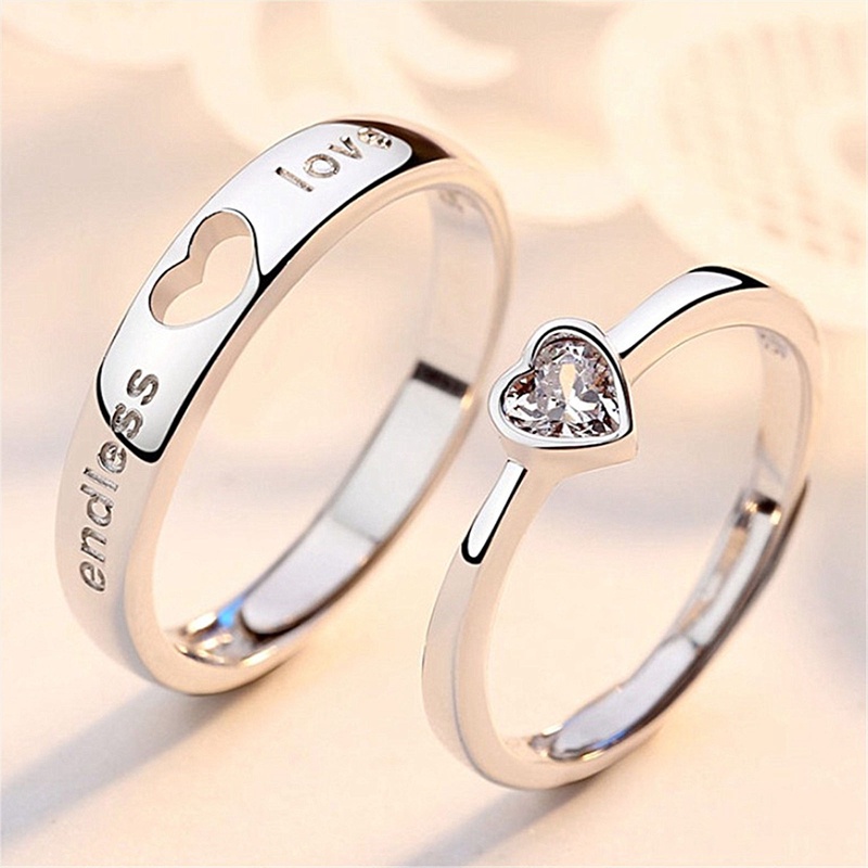 2pcs/set Cinta Hati Zirkon Cincin Pasangan Yang Dapat Disesuaikan Berongga Tak Berujung Cinta Kekasih Pasangan Rings Untuk Wanita Pria Pertunangan Pernikahan