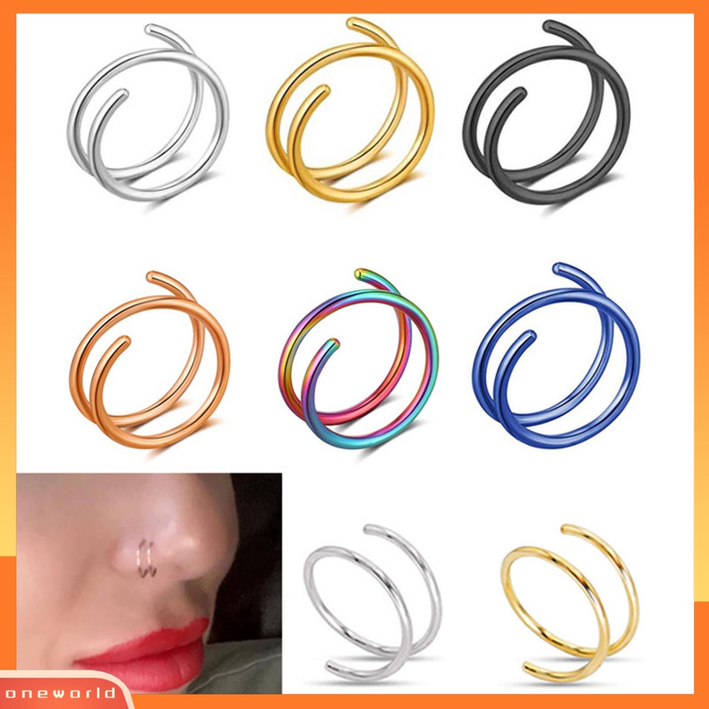 [oneworld] 5pcs Cincin Hidung Single Piercing Shiny Tipis Electroplating All-match Dekorasi Stainless Steel Wanita Pria Double Spiral Twist Nose Hoop Rings Untuk Kehidupan Sehari-Hari