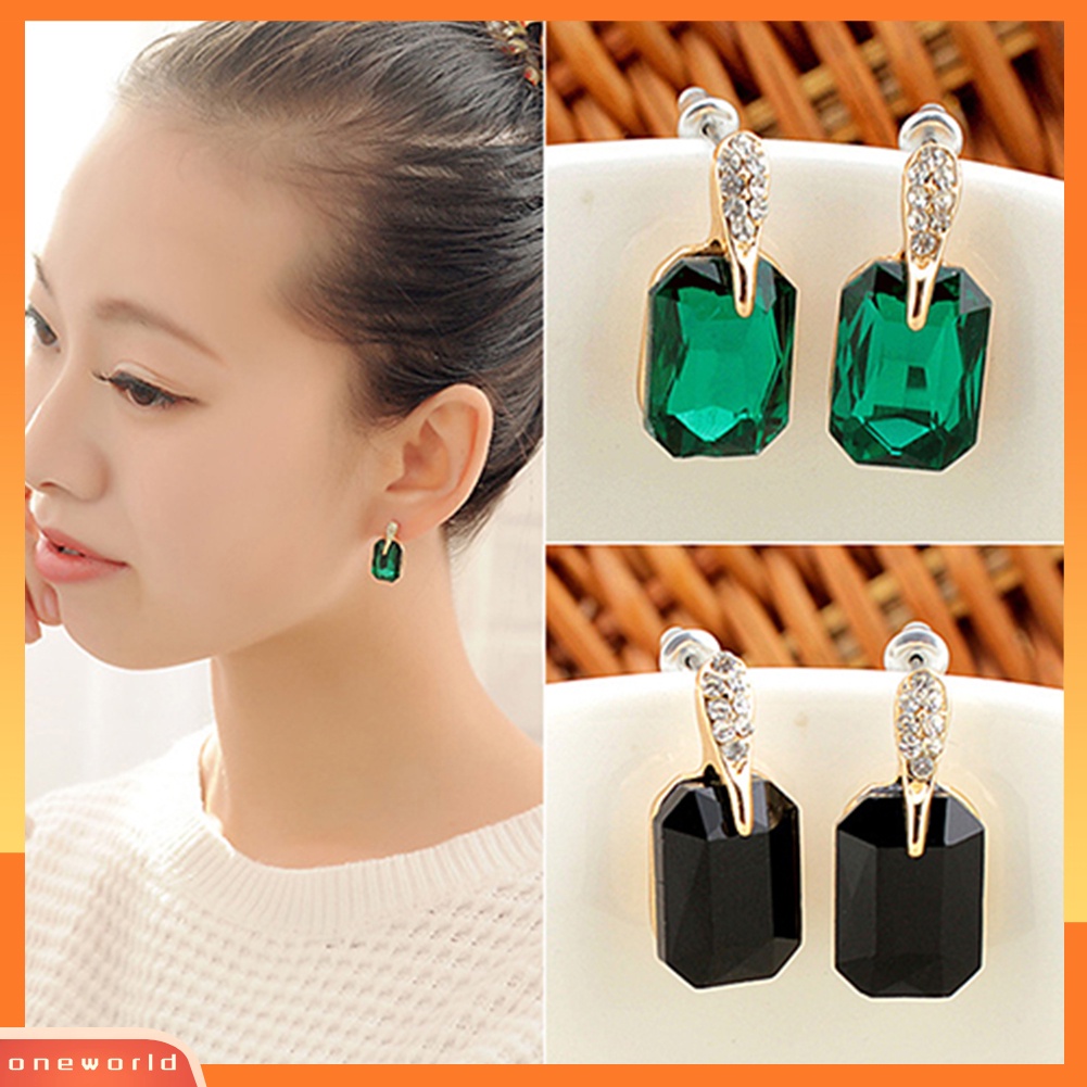 {oneworld} Wanita Elegan Persegi Panjang Berlian Imitasi Ear Studs Earrings Perhiasan Hadiah Ulang Tahun