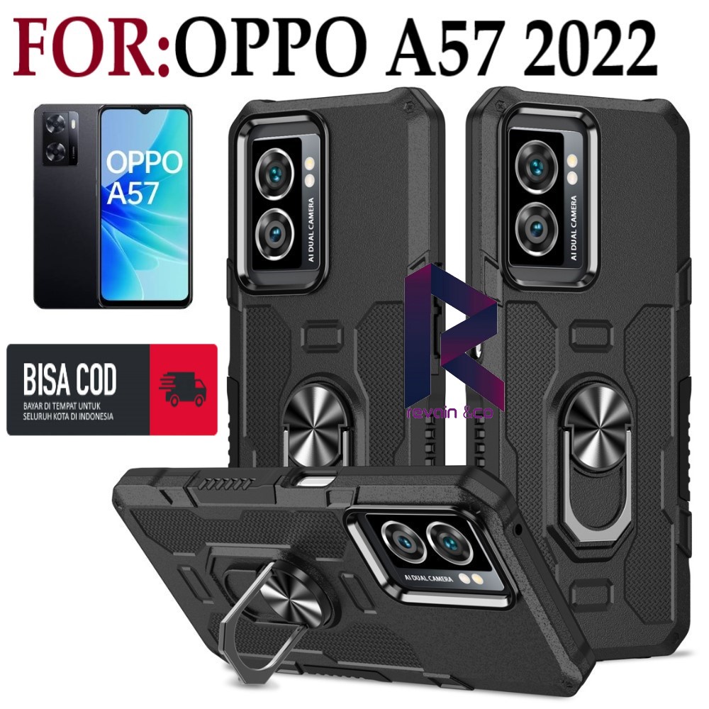 Case Armor OPPO A57 4G 2022 Iring Cincin Magnetic Kesing Hp Protect kamera Premium Hard Case Standing Robot Pelindung Kamera