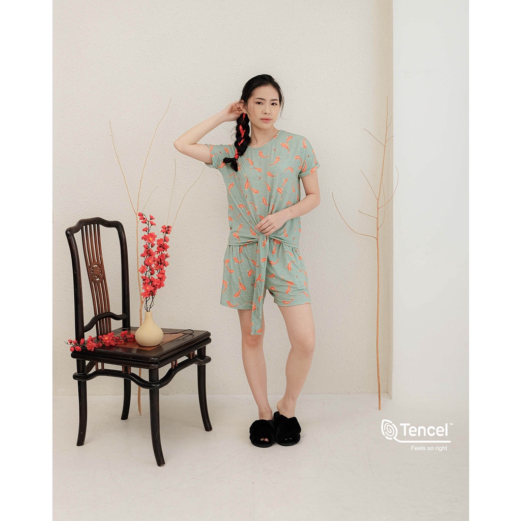 Cielyn - Noi O-Neck Tencel Piyama Wanita Dewasa Set