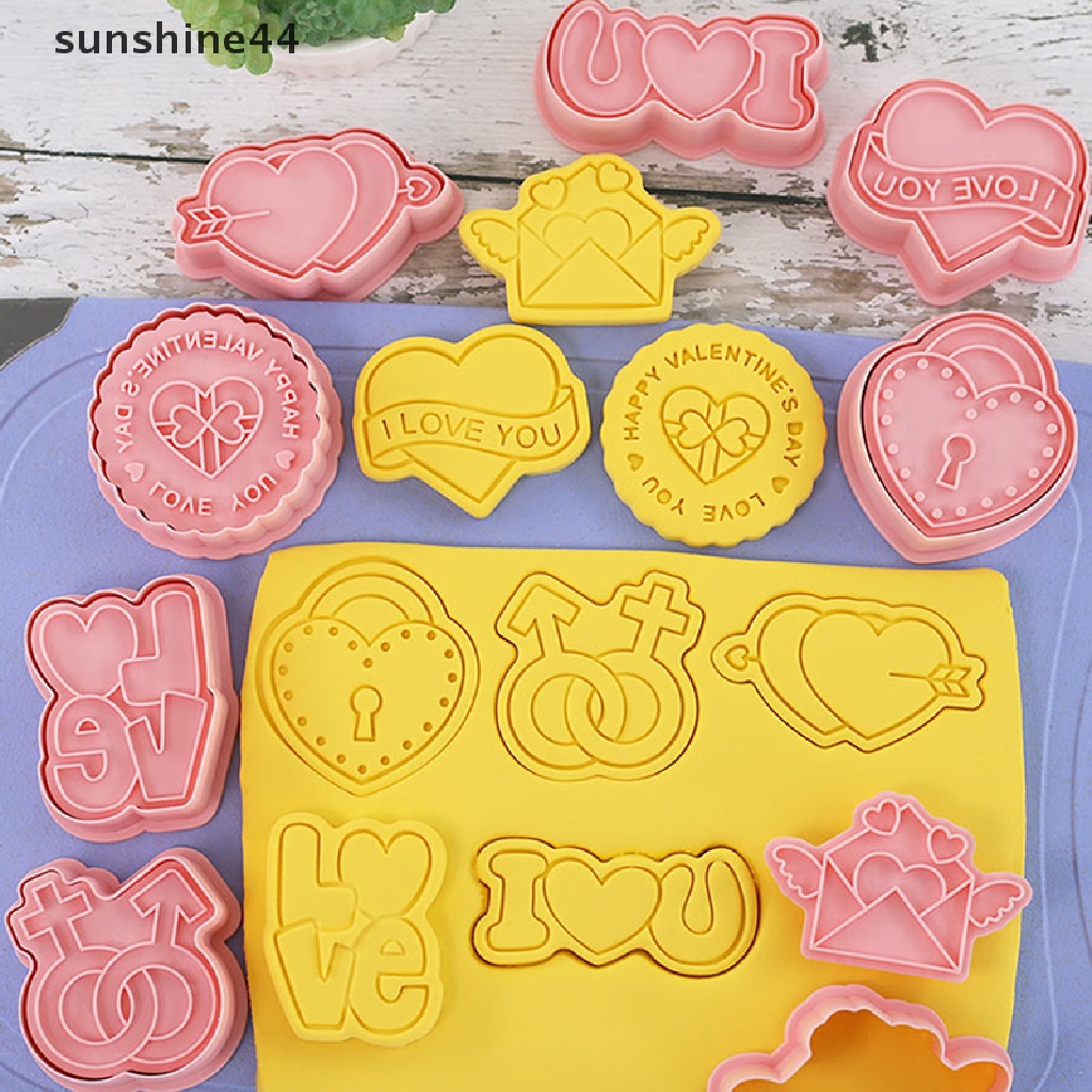 Sunshine 8Pcs 3D Valene's Day Cookie Cutters Biscuit Mold Cetakan Kue Kering Cap Dekorasi Pesta Baking Tools.