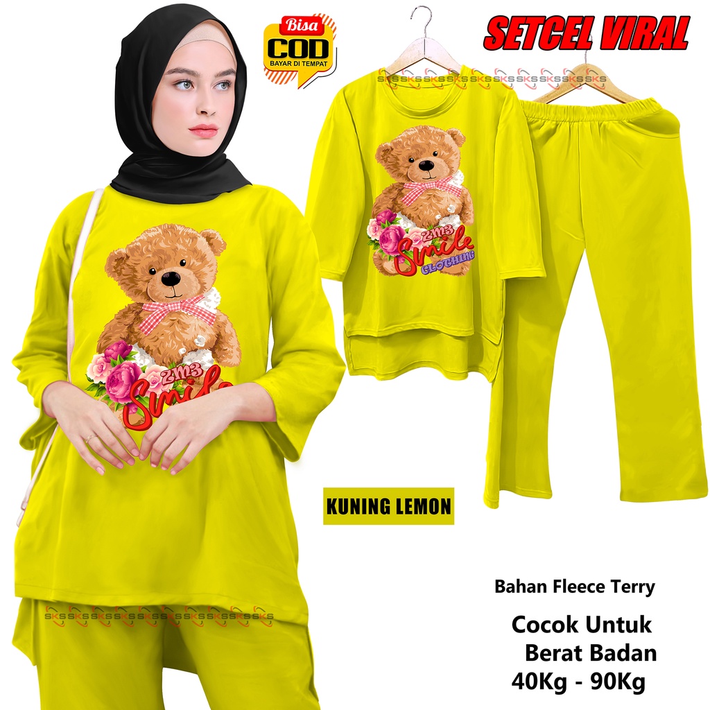 Bisa COD TM 000113 Setelan Dewasa SETCEL BERUANG BEAR VIRAL, Setelan dewasa SLEBEW cetak DTF, Setelan kaos Dewasa terbaru dan termurah Lengan panjang