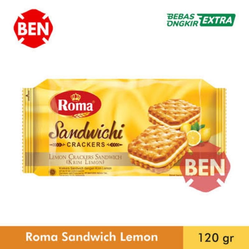 

ROMA SANDWICH CRACKER LEMON 120GR BISKUIT RASA LEMON ROMA BISKUIT SELAI LEMON SLAI LEMON ROMA