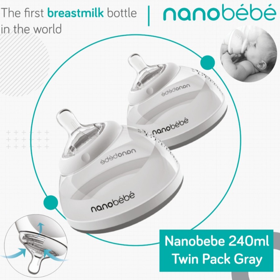 Nanobebe 240ml Twin Pack Gray –Nano bebe 240ml Botol Susu Bayi