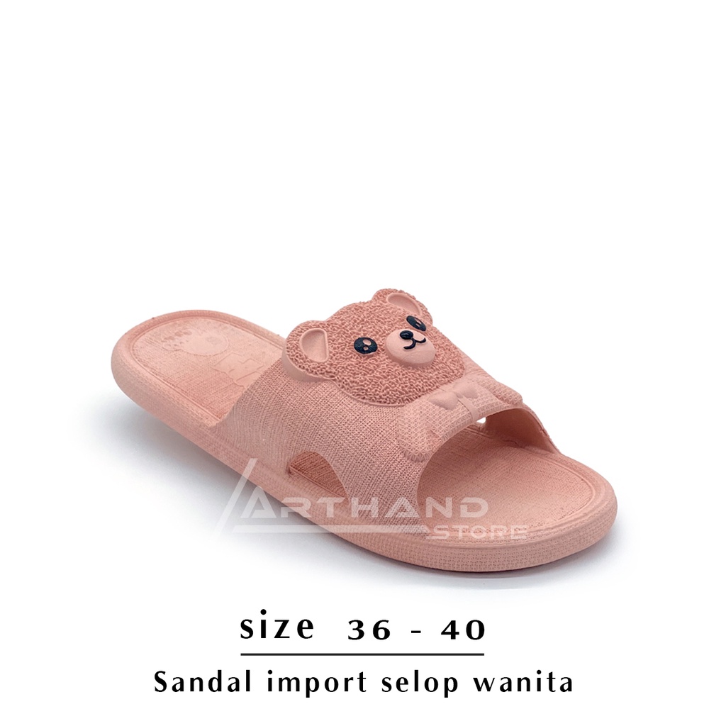 Arthand - Sandal Slop Jelly Karet PCU empuk motif Bear Timbul lucu trendy import Mokaya