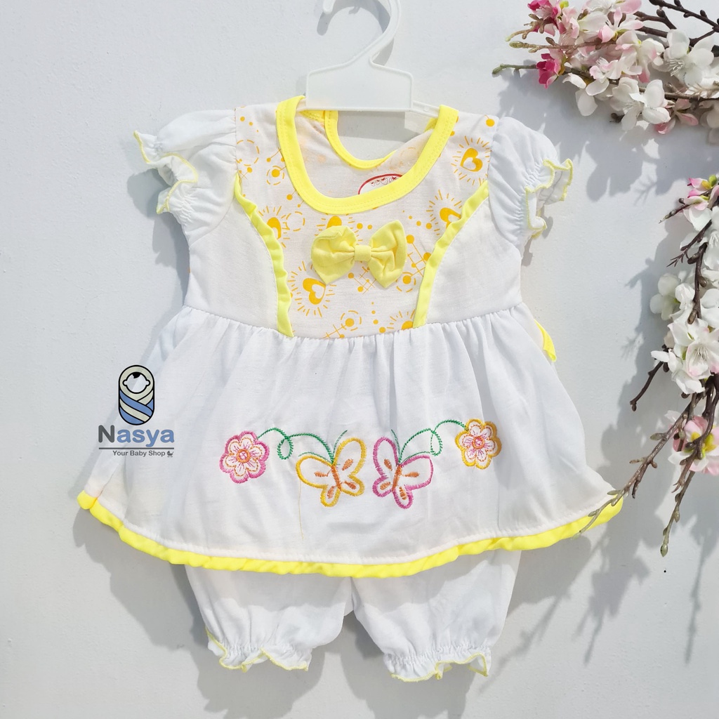 [N-070] Baju bayi Lengan Pendek / setelan baju bayi motif dasar putih -cassey