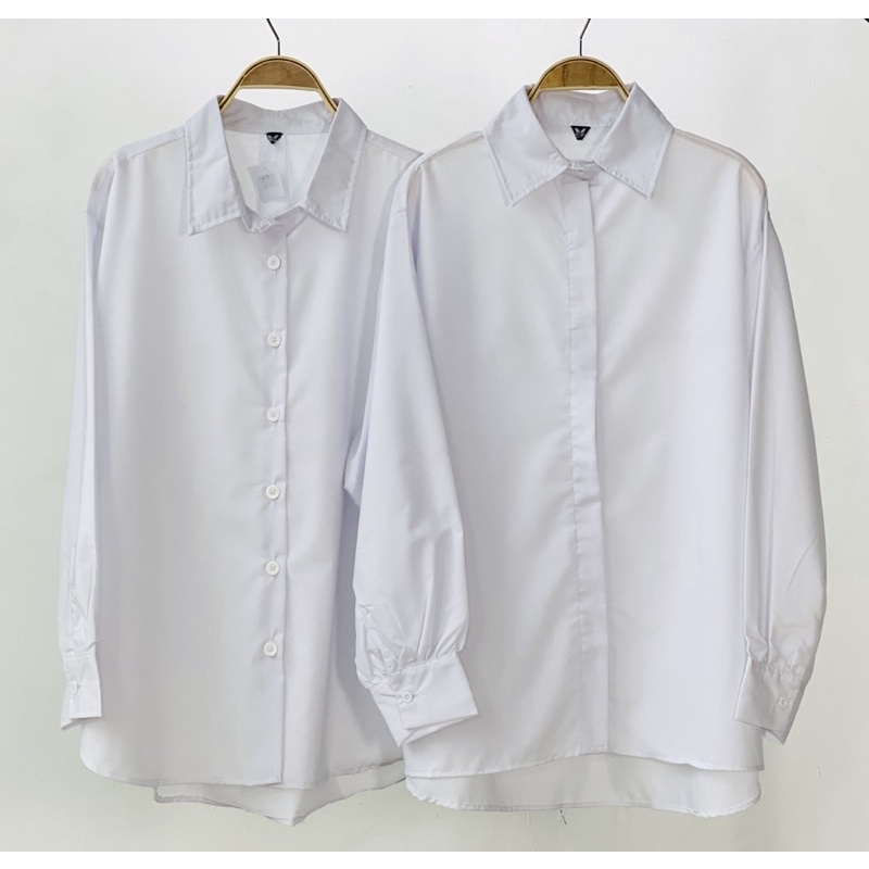 kemeja katun basic putih Ld114-Ld120 oversize shirt hem blouse top