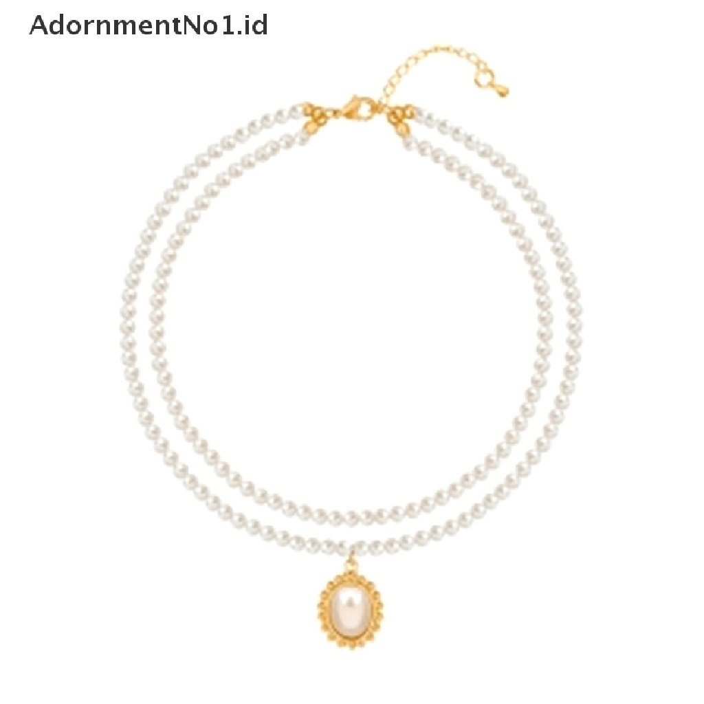 [AdornmentNo1] Kalung Liontin Kerah Mutiara Lapisan Ganda Elegan Perhiasan Wanita Choker [ID]