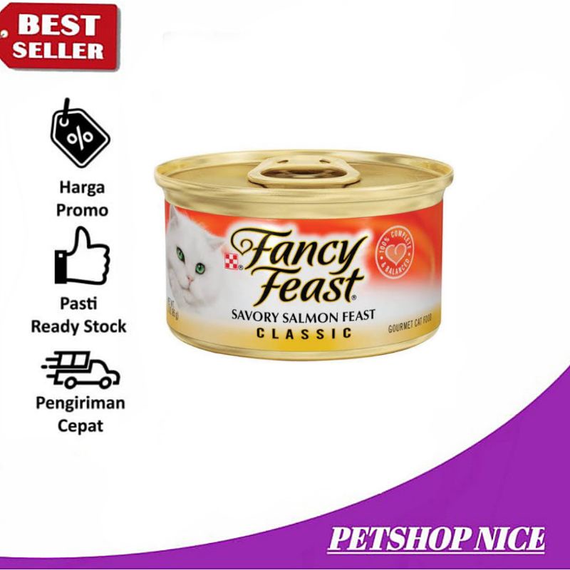 Paket 12pcs Makanan Kucing Fancy Feast Adult Classic Savory Salmon Wet Food 85gr