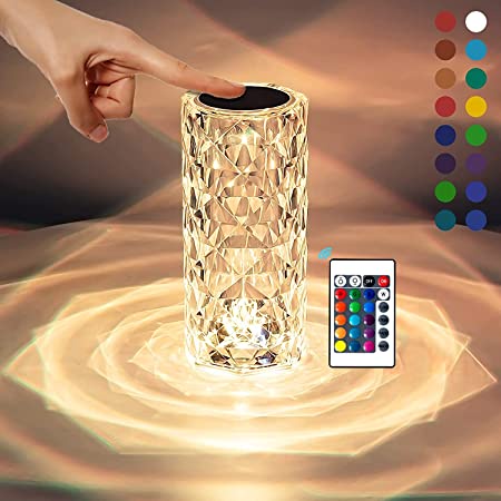 &lt;^ SJA ^&gt;  Lampu Meja LED Crystal 16 colour light  Rose Diamond Table Lamp Lampu Hias LED Kristal Aesthetic USB charging + Remote