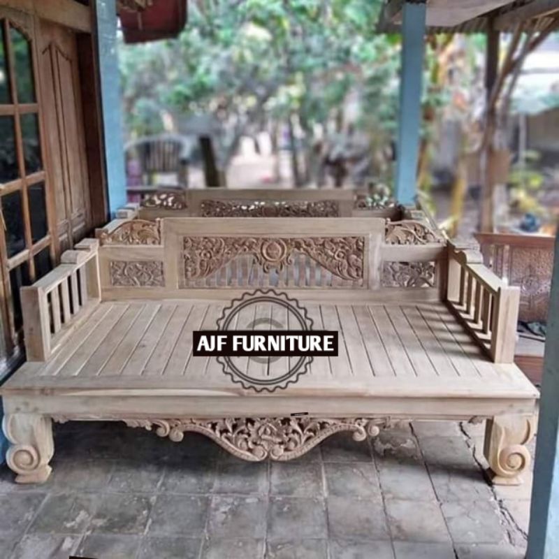 Bangku bale bale Big 200x100cm ukir antik klasik kayu jati - bangku bale bale jati mentahan