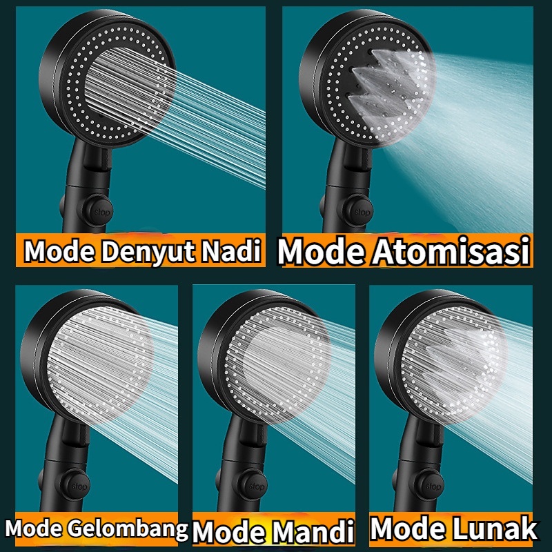 【COD】Shower Kamar Mandi Hitam / Kran Shower Kamar Mandi /Shower Black / Kepala Shower 5 Mode Adjustable Tekanan Tinggi