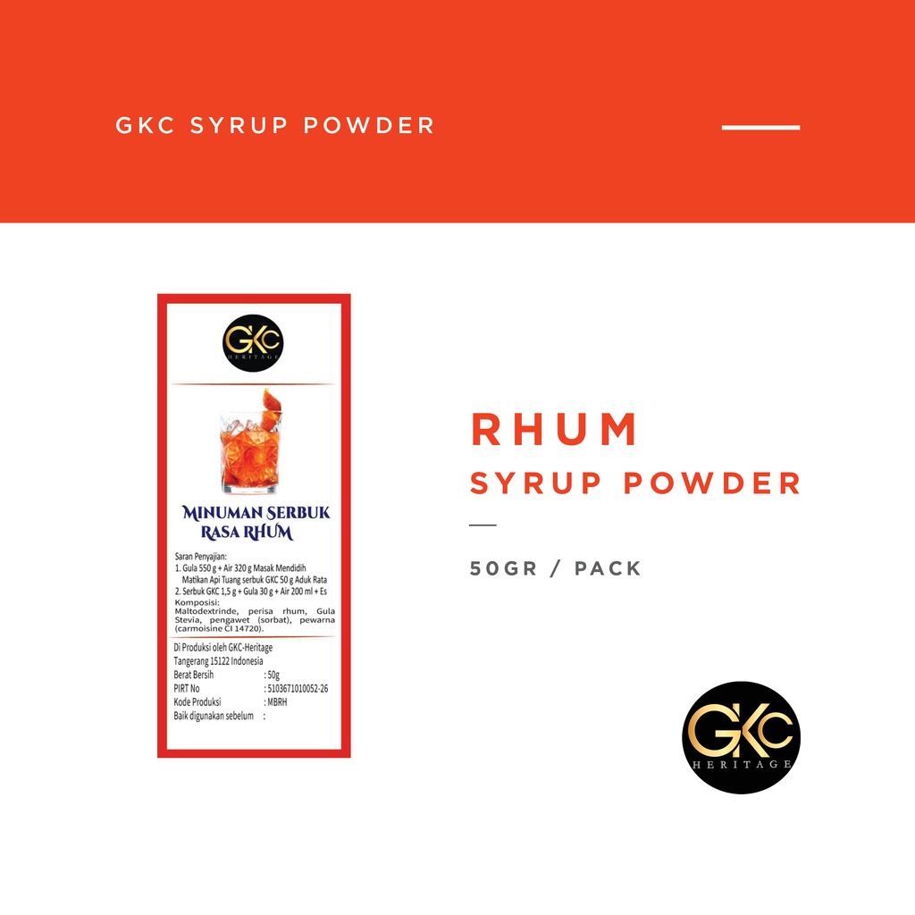 Bubuk Sirup Rhum / Rum Powder Syrup Serbuk Minuman Powder Drink GKC Heritage Konsentrat 50 gram