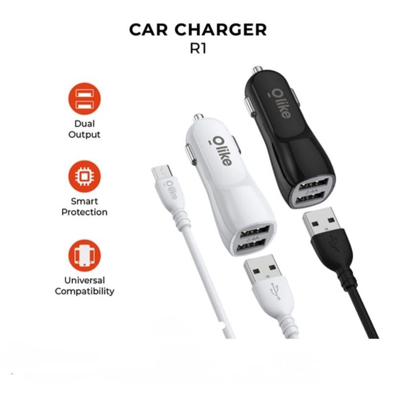 CAR CHARGER DUAL USB OUTPUT 2.4A OLIKE R1