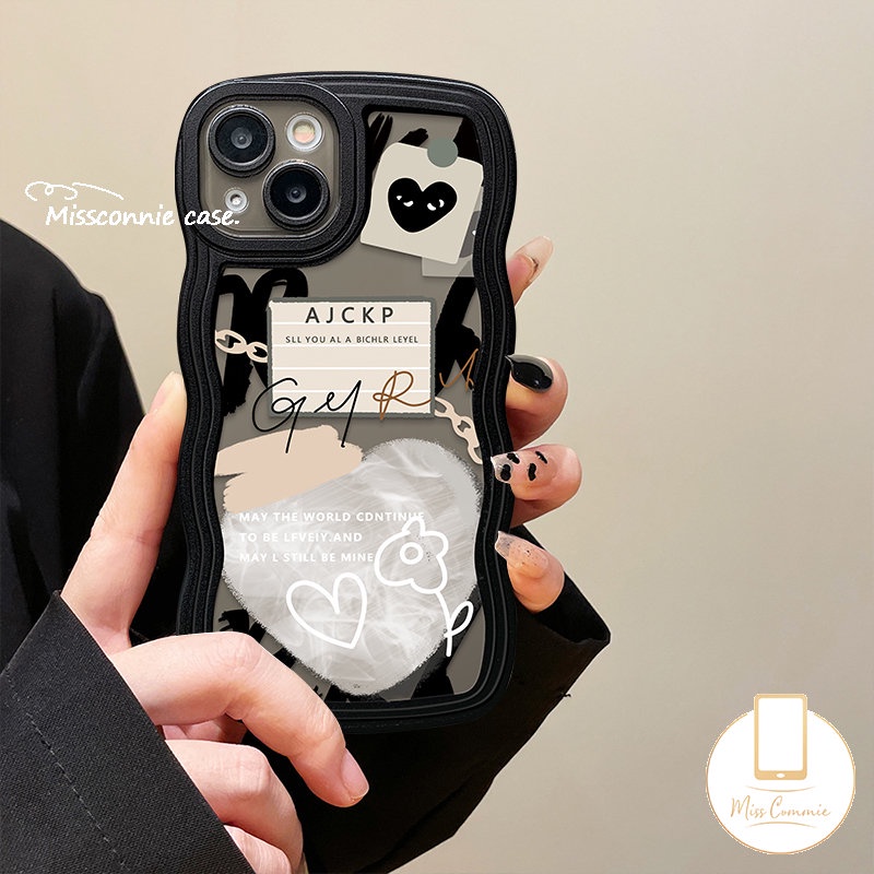 IPHONE Penutup Belakang Tepi Bergelombang Kompatibel Untuk Iphone11 14 13 12 Pro Max6 6s 8 7 Plus XR 14Plus X XS Max SE 2020 Ins Graffiti Cinta Hati Comme des Garcons Soft TPU Case