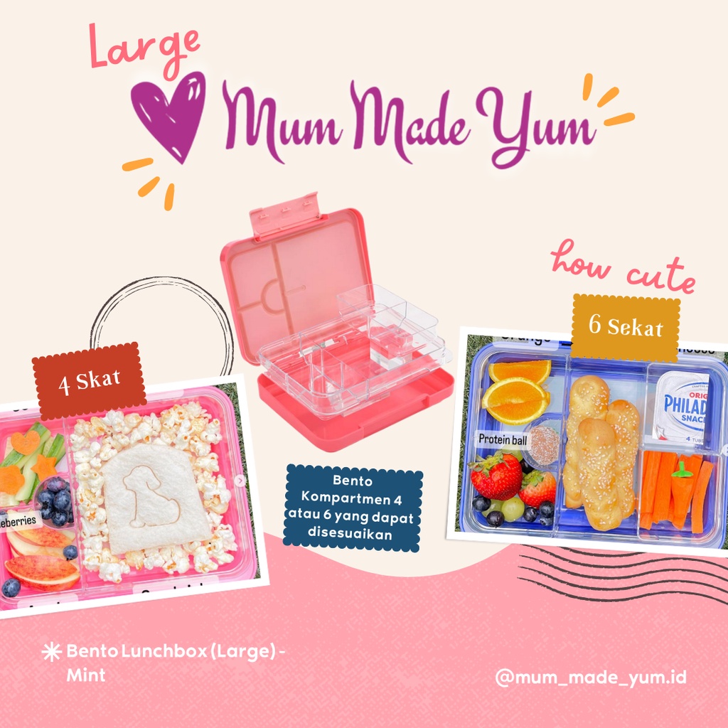 MUM MADE YUM Bento Lunchbox (Medium / Large 4 &amp; 6 Comp) Lunch Box Kotak Bekal Makan Anak