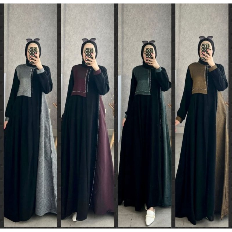 Gamis Abaya Jetblack+Aswan Doby Variasi Mote