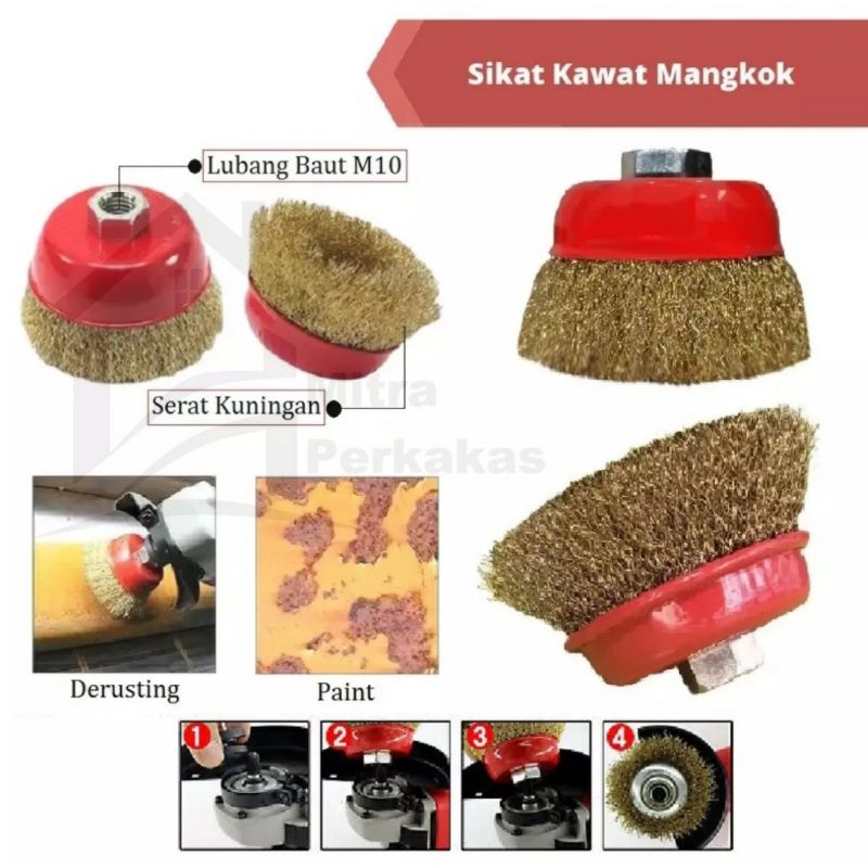 SIKAT KAWAT MANGKOK 3 INCH SIKAT KAWAT KUNINGAN CUP