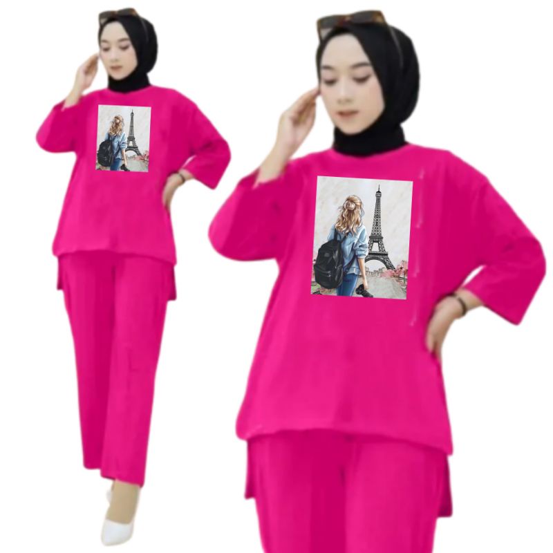 Setelan Kaos Wanita Dewasa Oversize Ld 130 cm Terbaru 2023 Viral Gambar DTF Bahan Kaos Babyterry Tangan 3/4 dan Celana Panjang One Set Wanita Dewasa Jumbo Kekinian Atasan Baju Wanita Dewasa Big Size Stelan Baju Wanita Santai Cewek Paris