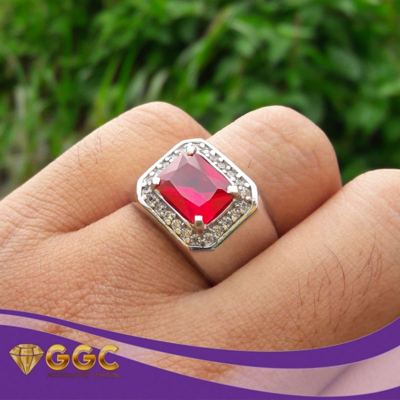 Cincin Batu Merah Siam Kotak Melintang