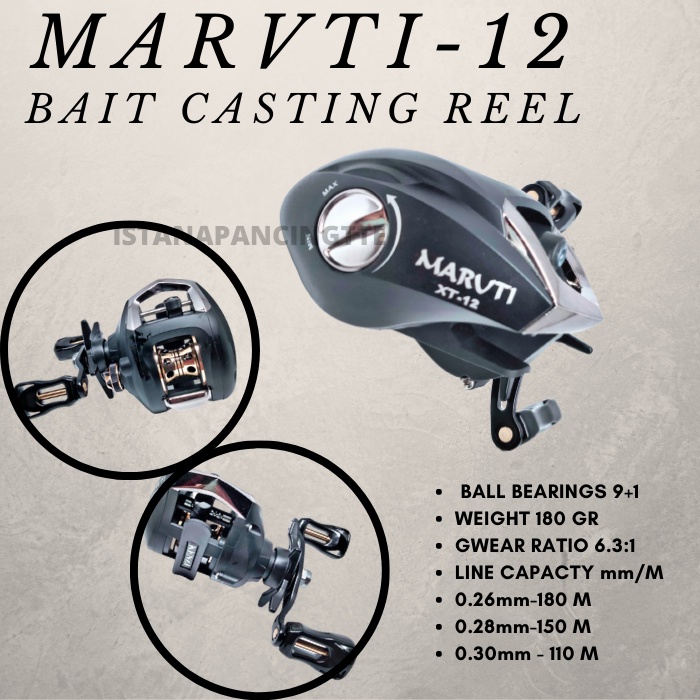 Reel BC KENZI MARUTI XT-12 HANDLE LEFT KIRI MARVT1-12 BAITCASTING CASTING 9+1BB ISTANAPANCINGTTE MAN