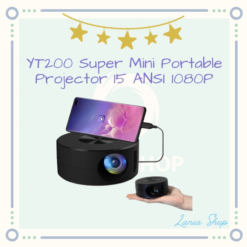 YT200 Proyektor Super Mini Portable Projector 15 ANSI 1080P Support