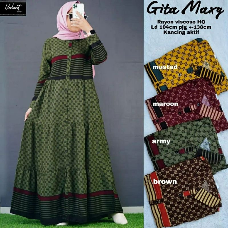 Gita Maxy, GAMIS WANITA MUSLIM CANTIK MODIS FIT XL LD 102 BAHAN RAYON VISCOSE IMPORT TERMURAH OOTD KEKINIAN TERLARIS