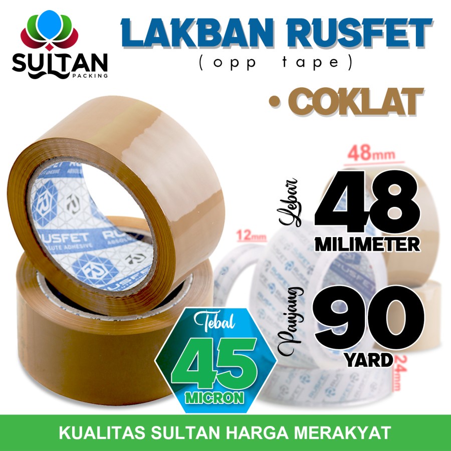 

Lakban isolasi COKLAT 48mm x 90yard OPP Tape RUSFET Plakban / Satuan