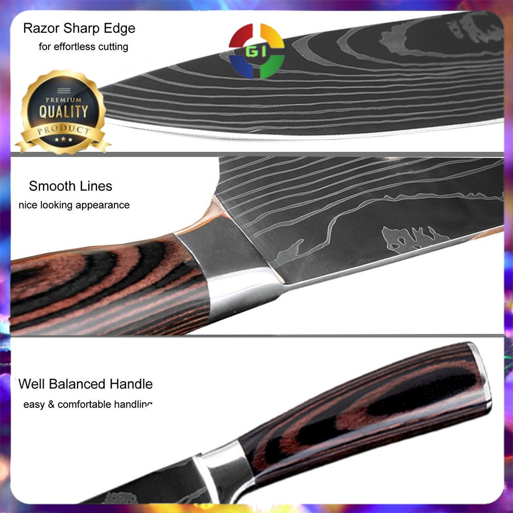 Pisau Dapur Chef Damascus Pattern 5 Inch Slicing Knife Stainless