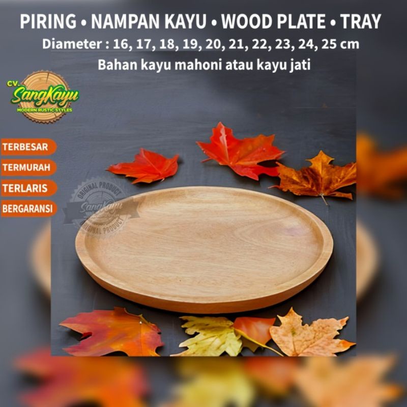 Piring kayu nampan bulat kayu wood plate nampan kayu bulat tray kayu