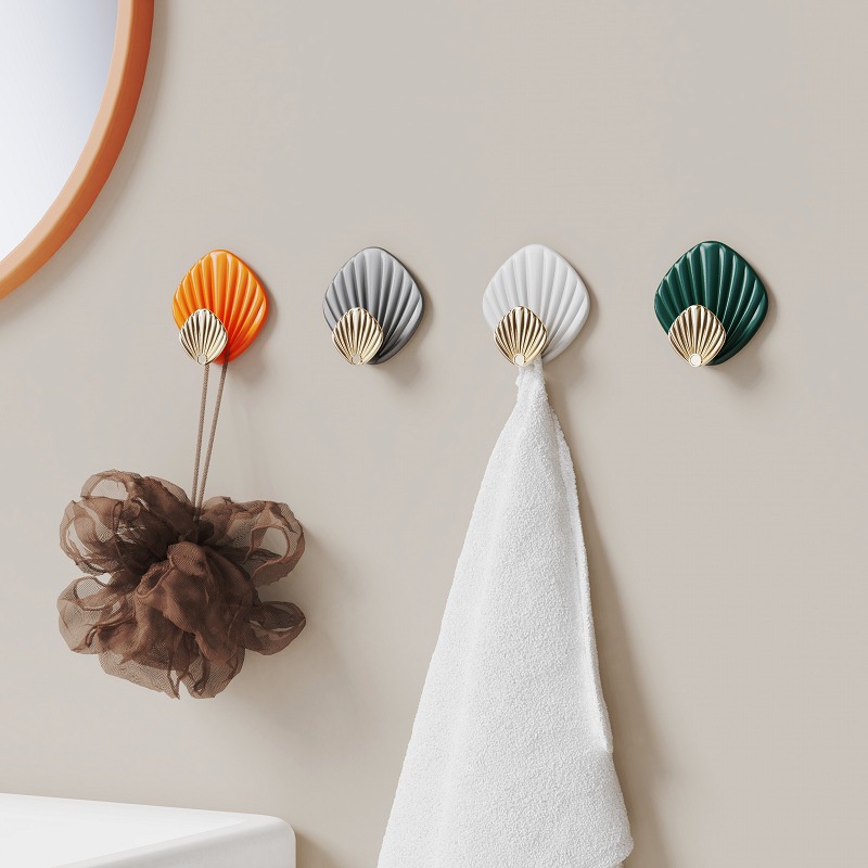 4pcs Kait Gantungan Dinding Bentuk Kerang Kreatif/Kait Perekat Kuat Bebas Pukulan