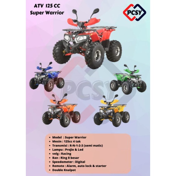 ATV SUPER WARRIOR 125 CC MESIN 4 TAK SEMI MATIC ~ATV MATIC 125 CC~MAINAN ATV CROSS