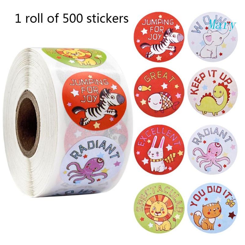 Mary 500Pcs Stiker Hadiah Kartun Hewan Siswa Motivasi Stiker Dorongan