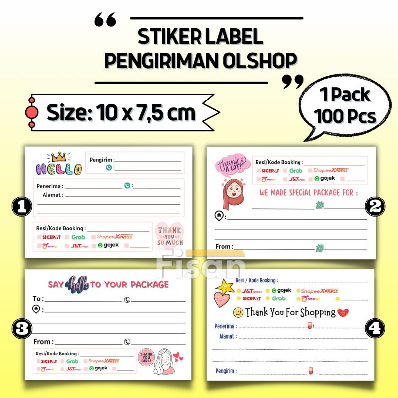 100 Pcs Stiker Label Pengiriman Alamat Olshop White / Sticker Alamat Olshop