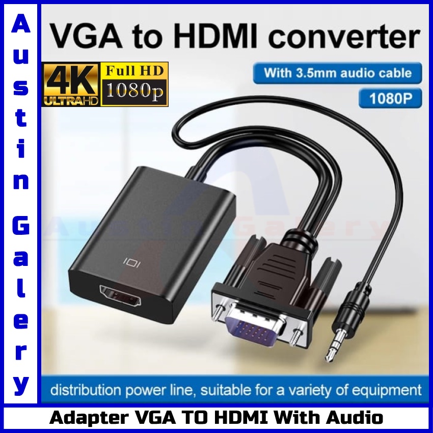 Adapter VGA Male Input TO HDMI Female Output With Audio Input Full HD1080P Untuk PC Komputer TV Projector