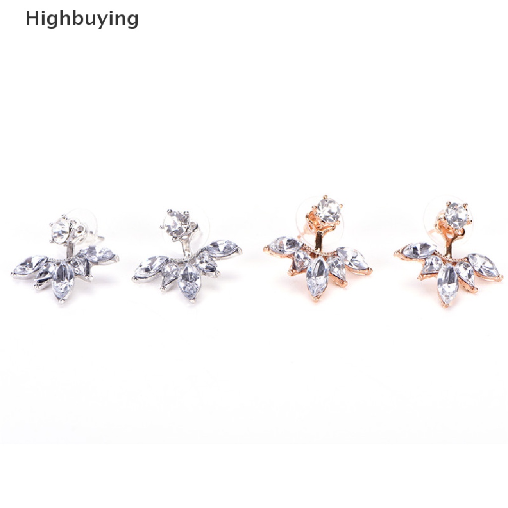 Hbid Hot Sale Berlian Imitasi Anting Daun Fashion Leaf Ear Clips Stud Earrings Untuk Wanita Glory