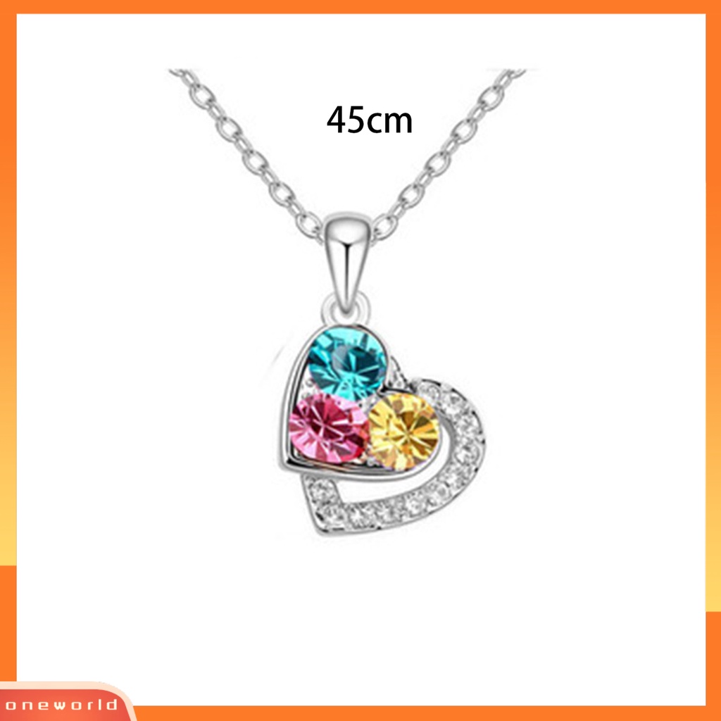 [oneworld] 1set Perhiasan Wanita Set Shiny Colorful Full Rhinestones Geometris Berkilau Hias Hadiah Anniversary Cinta Bentuk Hati Liontin Kalung Stud Anting Set