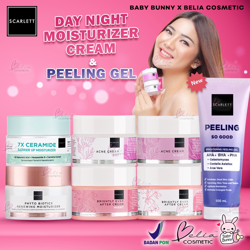 ❤ BELIA ❤ SCARLETT Whitening Day Night Cream Series | Moisturizer | Peeling | Glowing | Krim Wajah | Pelembab Wajah