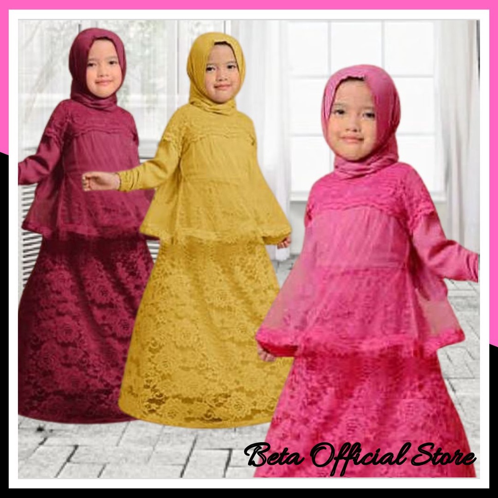 Baju Gamis Brukat Janeta Anak Muslim Perempuan Usia 3 4 5 Tahun Pesta Lebaran Idul Fitri Mewah Elega