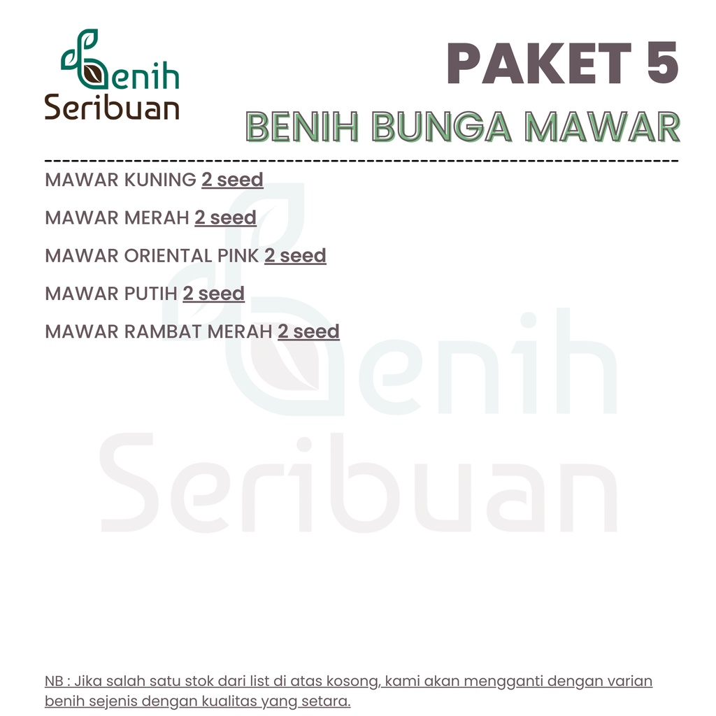 Benih Seribuan - Paket 5 Macam Bibit Bunga Mawar Unggul