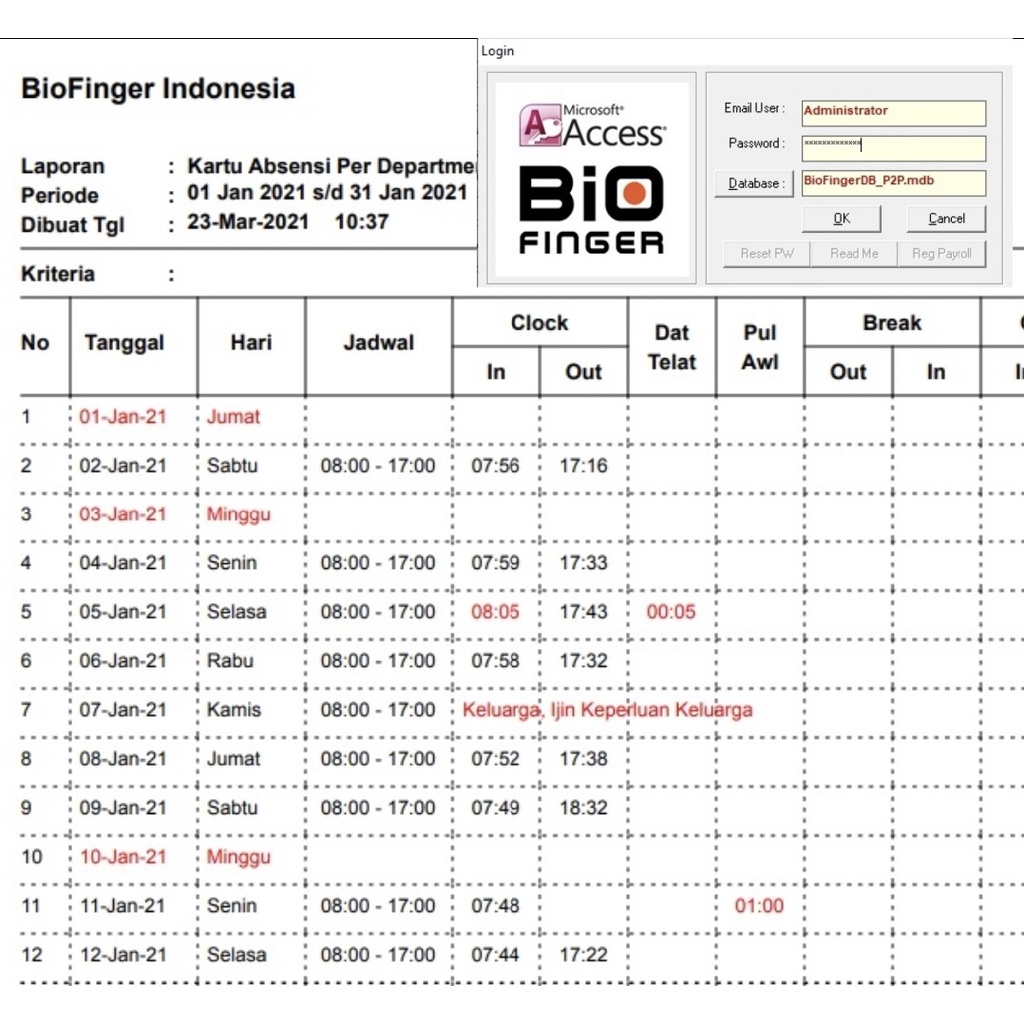 Mesin Absensi Wajah BioFinger AF-201, LAN, Cloud, Notif WA, OnLine, HP