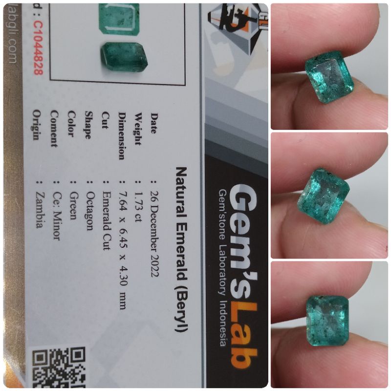 Natural emerald beryl 1,73 ct memo GLI Kualitas super Zamrud Zambia